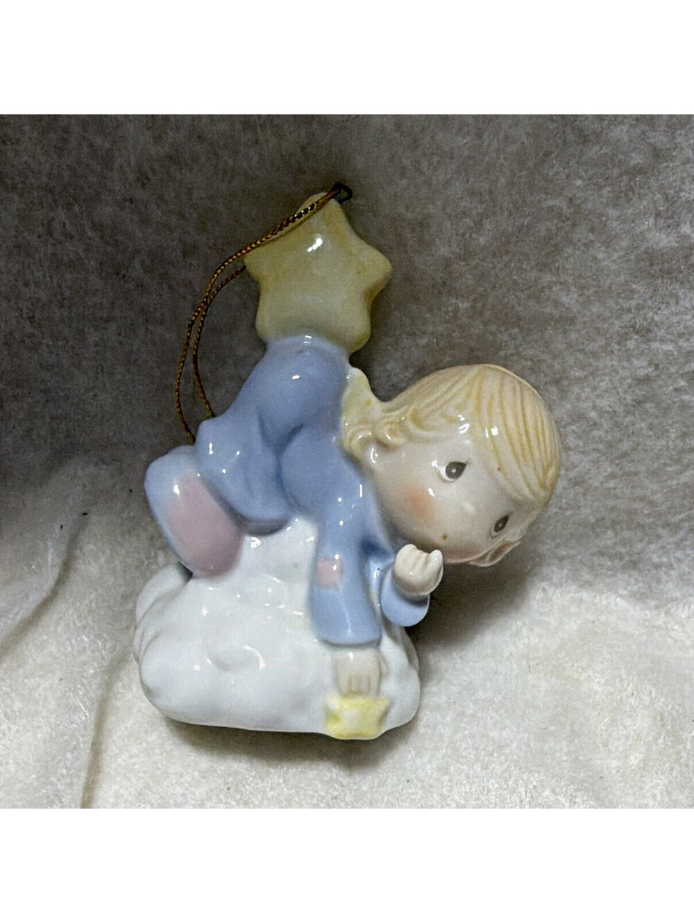 White/Blue/Yellow Christmas Angel Hanging Ceramic Ornament Figurine, 1998, 1